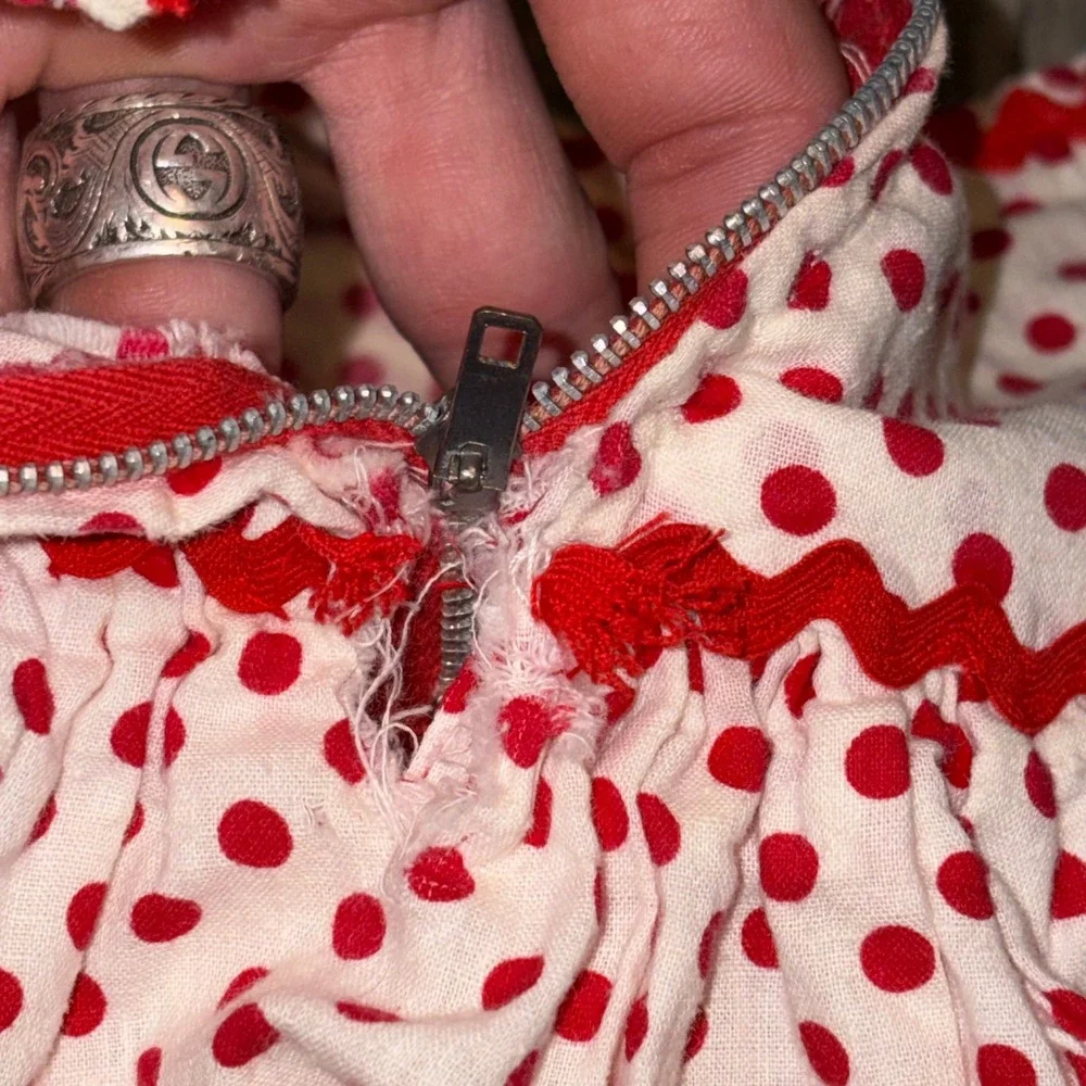 Vintage Kids Red Polka Dot Tiered Ruffle Skirt Ric Rac Trim Costume Retro